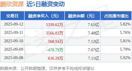 配资著名股票配资门户 鹏欣资源：9月12日融资净买入1339.62万元，连续3日累计净买入5475.39万元